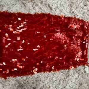 Red, sequined skirt from Anthropologie